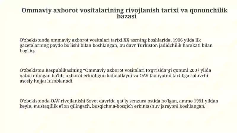 O’zbekiston Respublikasida ommaviy axborot vositalarining faoliyati 3
