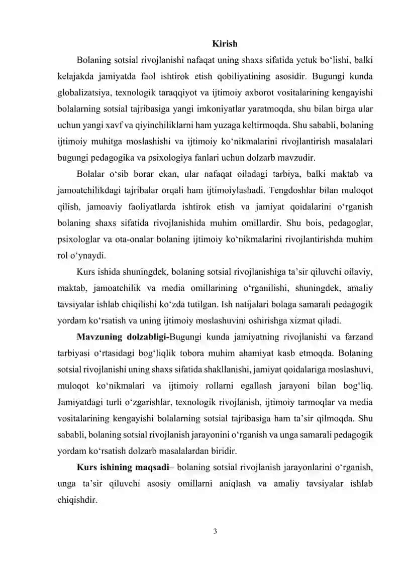 Bolaning sotsiumda rivojlanishi. 3