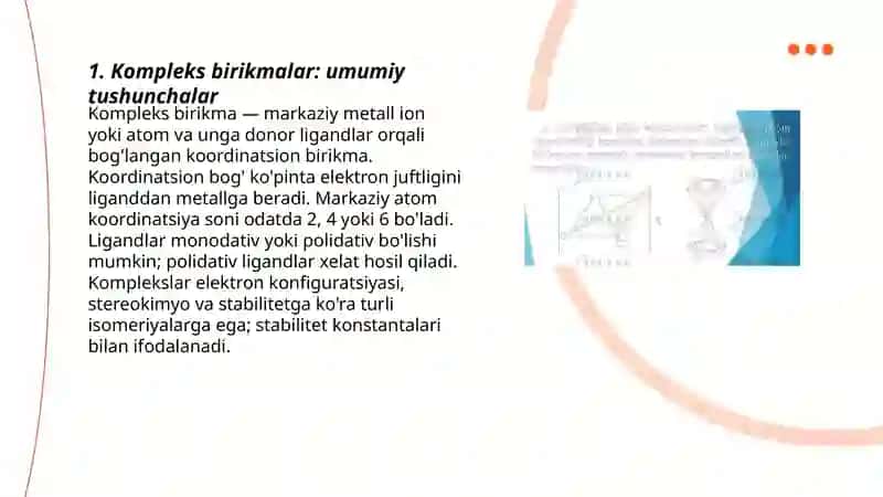 Kompleks birikmalar. Biokomleks birikmalar. Ichki kompleks birikmalar. Xelatlar 3