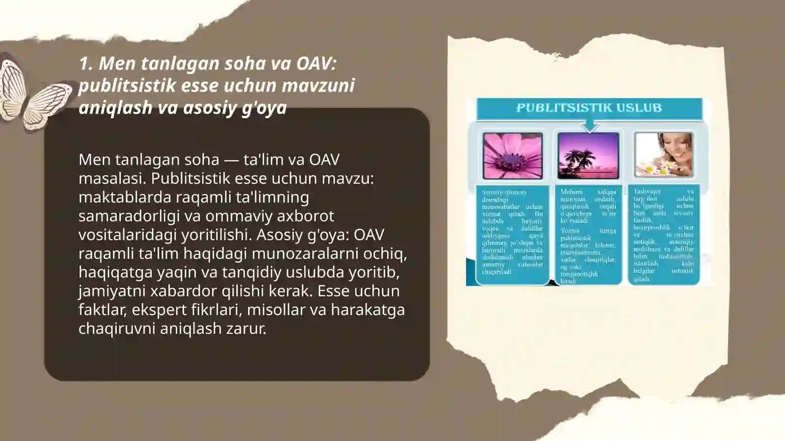 Men tanlagan soha va OAV: publitsistik esse uchun mavzuni aniqlash va asosiy g'oya 3