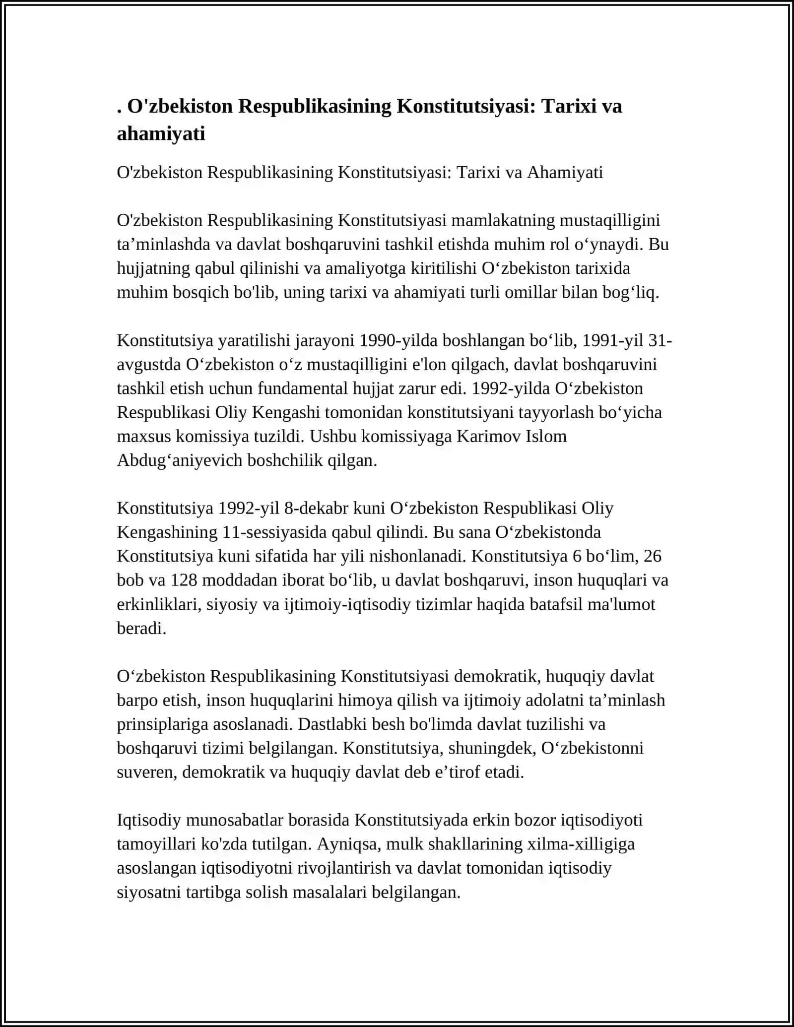O'zbekiston Respublikasining Konstitutsiyasi: Tarixi va Ahamiyati 3