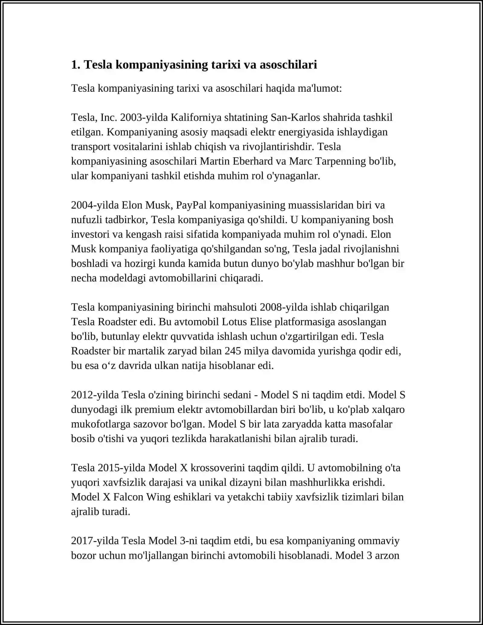 MUSTAQIL ISH Mavzu: THE EMERGENCE OF TESLA 3