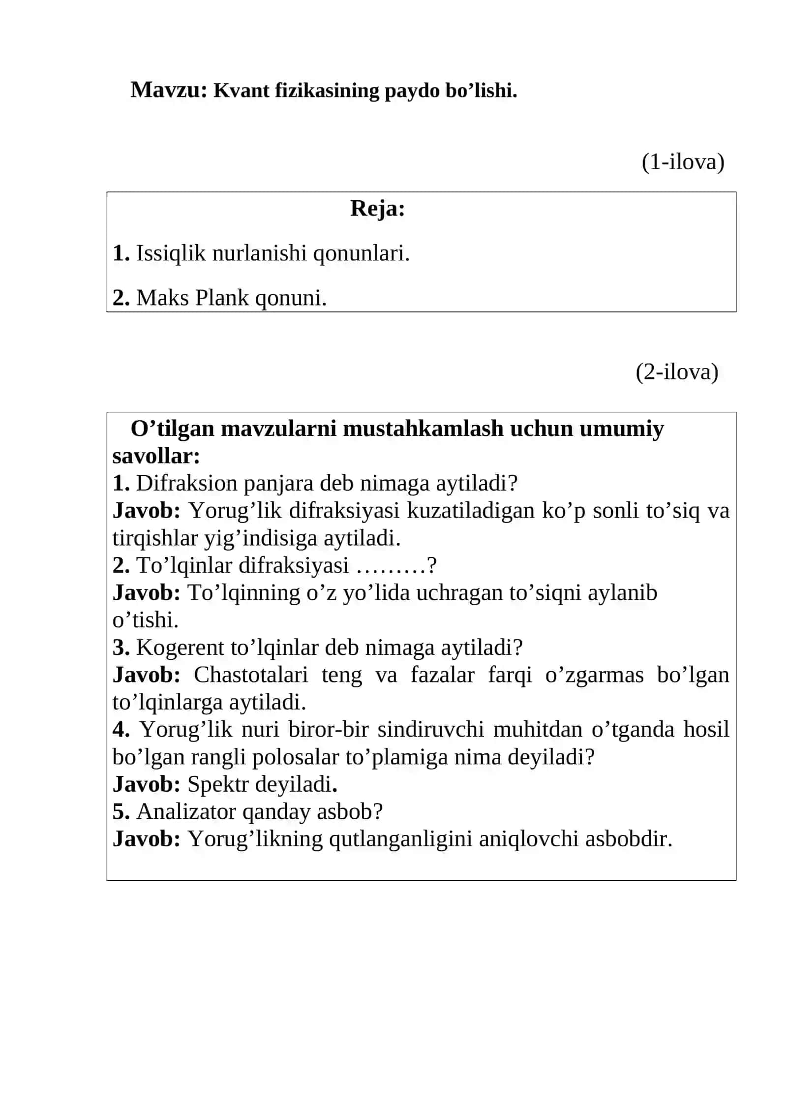 Kvant fizikasining paydo bo’lishi mavzusida tayyor dars ishlanma 3