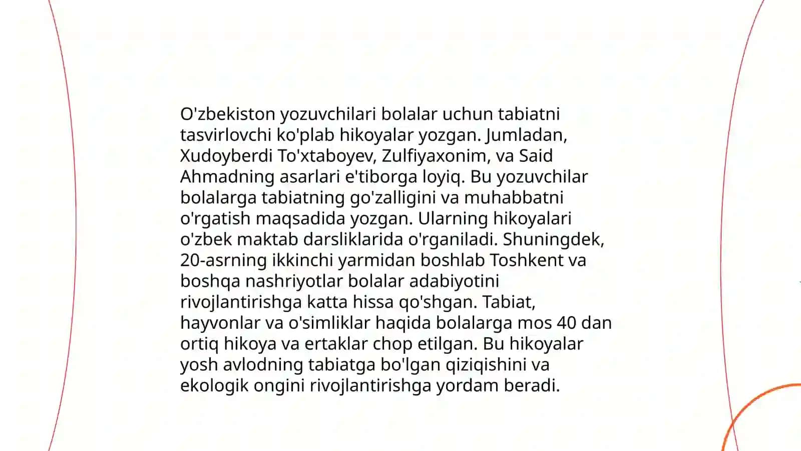 O'zbek yozuvchilarining bolalar yoshiga mos tabiatga oid ilmiy hikoyalaridan foydalanishga o'rgatish 3