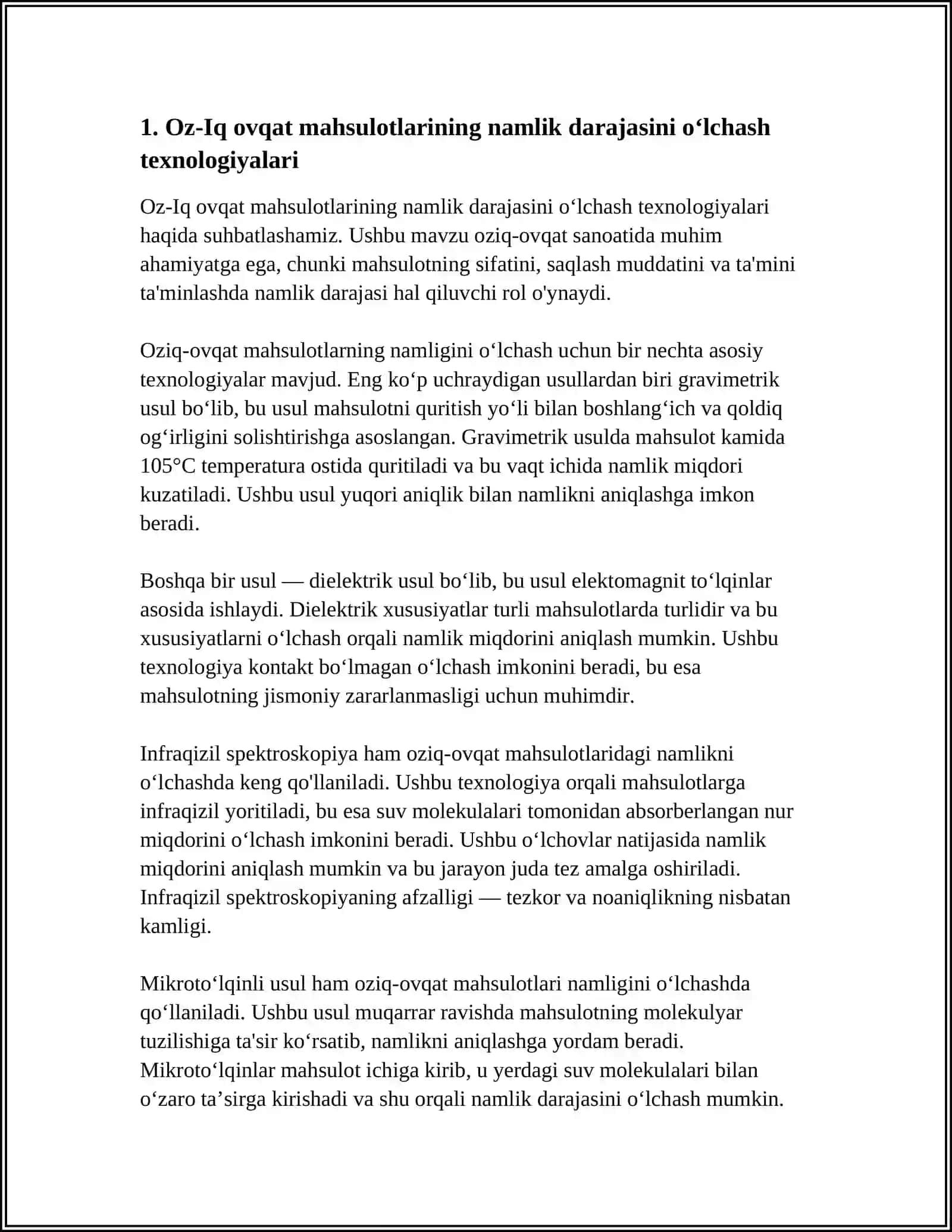 OZIQ-OVQAT MAHSULOTLARINING NAMLIK DARAJASINI ANIQLASH USULLARI 3