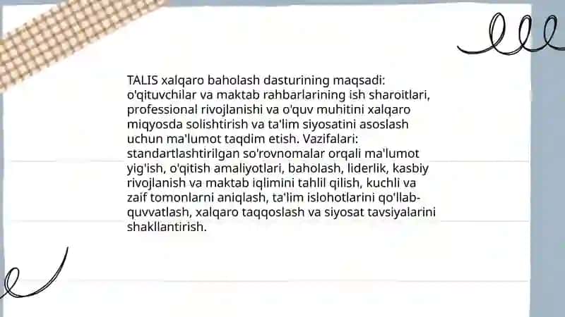 TALIS xalqaro baholash dasturi 3