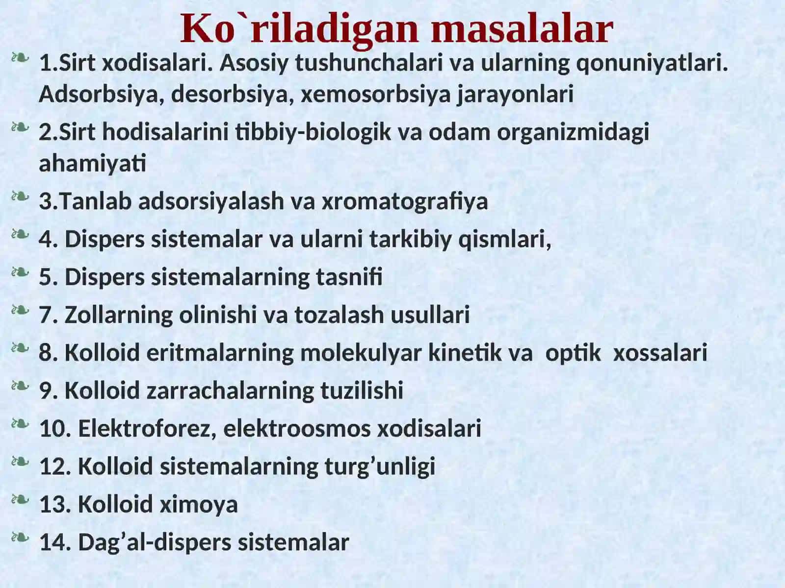 Sirt hodisalari va adsorbsiya 3