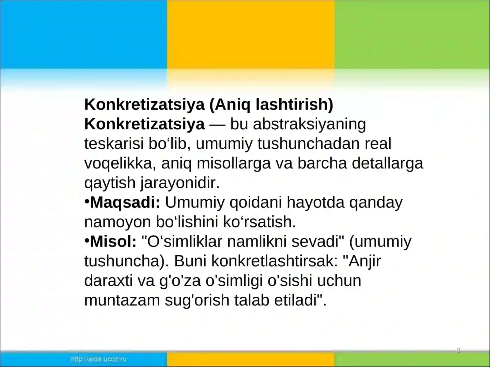 ABSTRAKSIYA VA KONKRETIZATSIYA. INDUKSIYA VA DEDUKSIYA 3