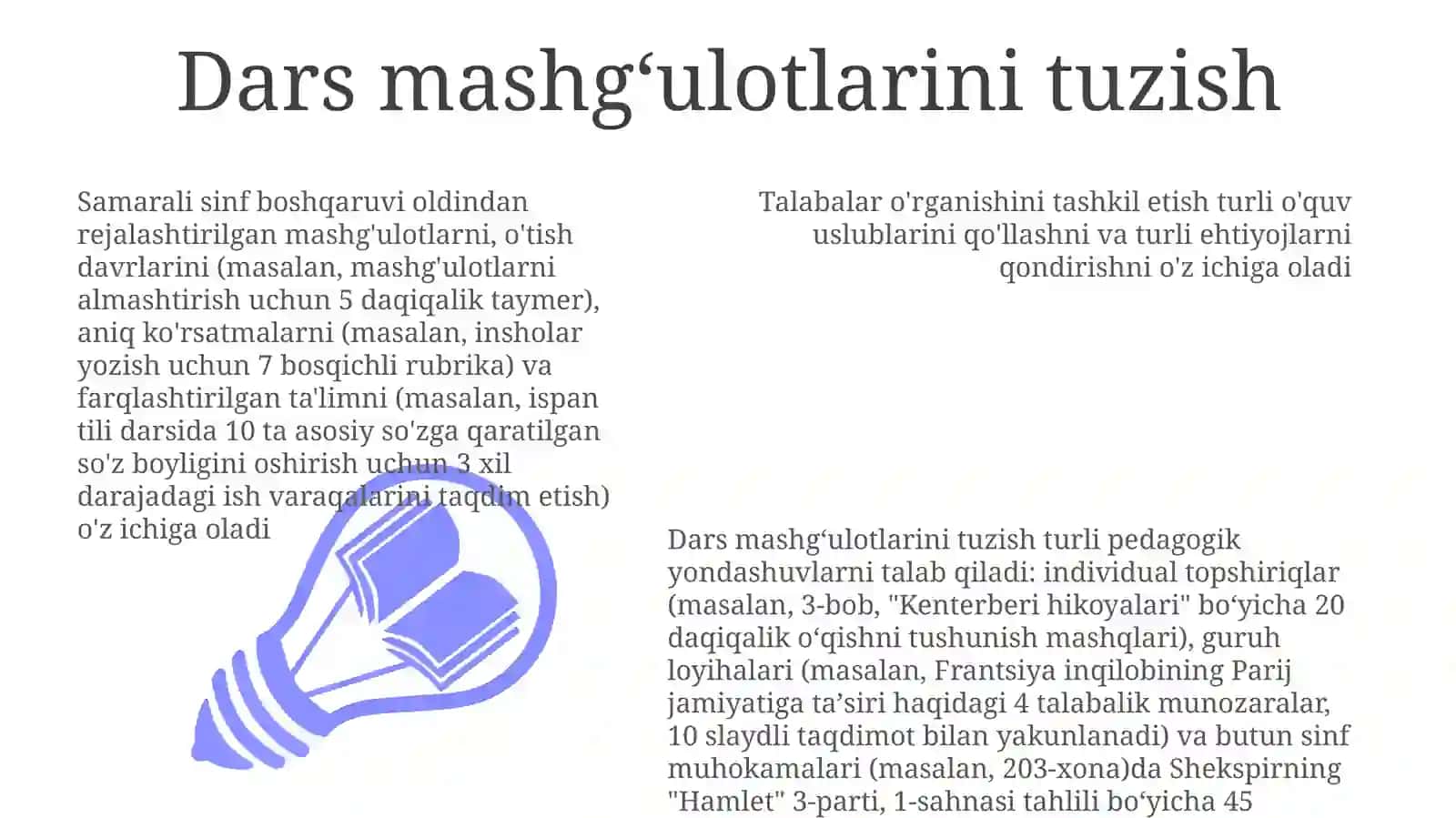 Samarali Sinf Xonalari Mashg'ulotlarini Rejalashtirish 3