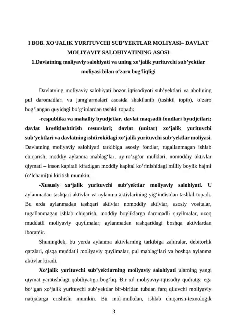 XO‘JALIK YURITUVCHI SUB’YEKTLAR MOLIYASI– DAVLAT MOLIYAVIY SALOHIYATINING ASOSI 3