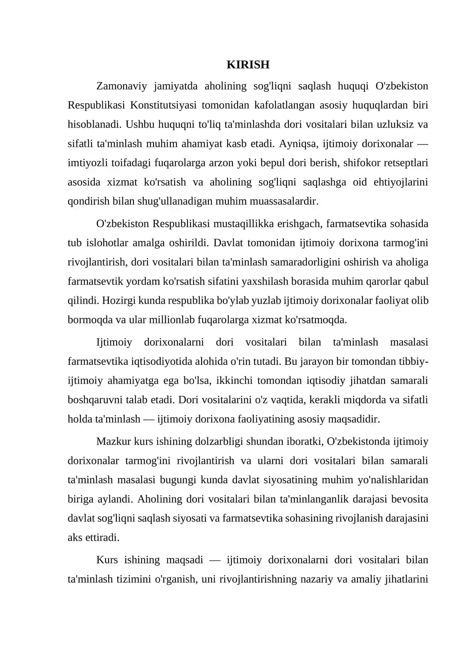 “ljtimoiy dorixonalarni dori vositalari bilan ta'minlash” mavzusiga tayyorlangan Kurs ishi 3