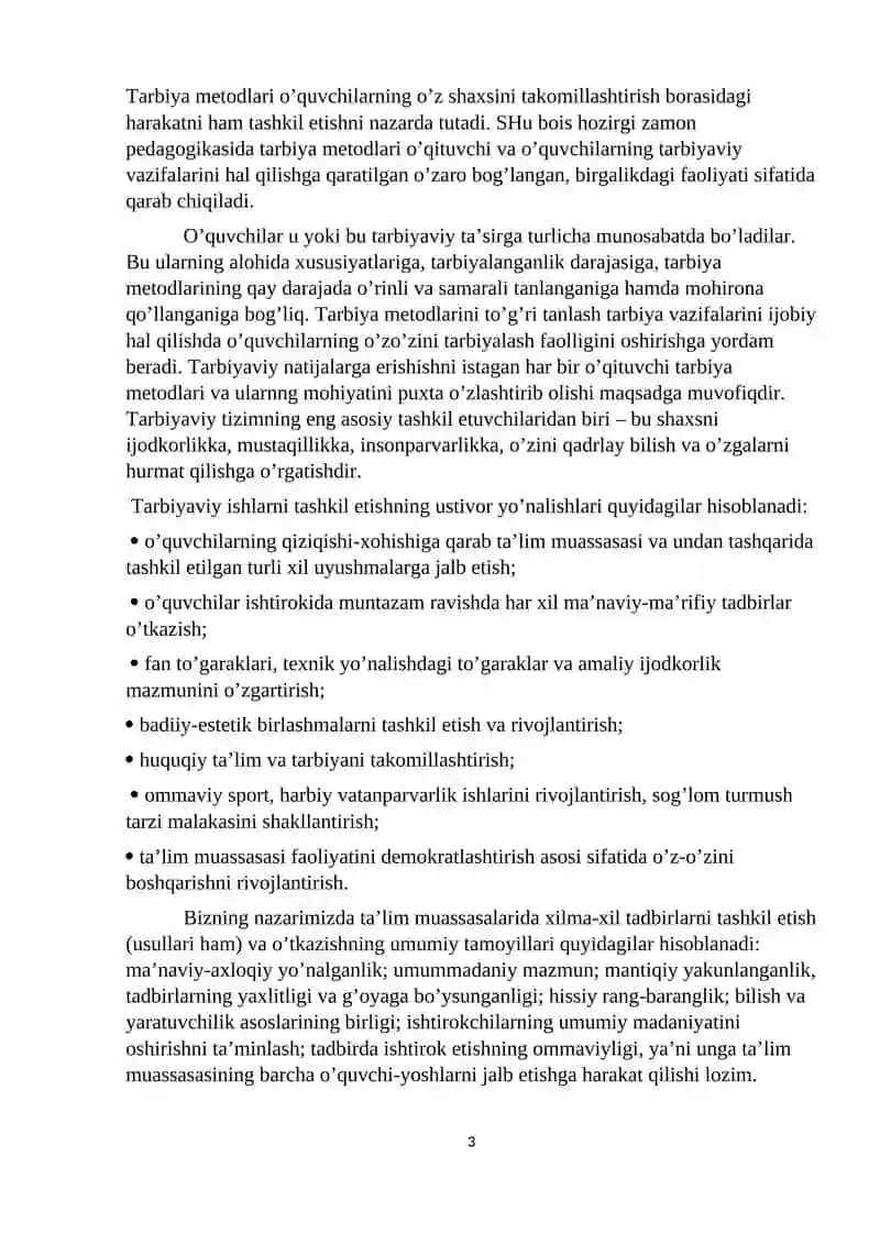 Sinfdan Tashqari Tarbiyaviy Ishlarning Mazmuni, Shakli va Metodlari 3