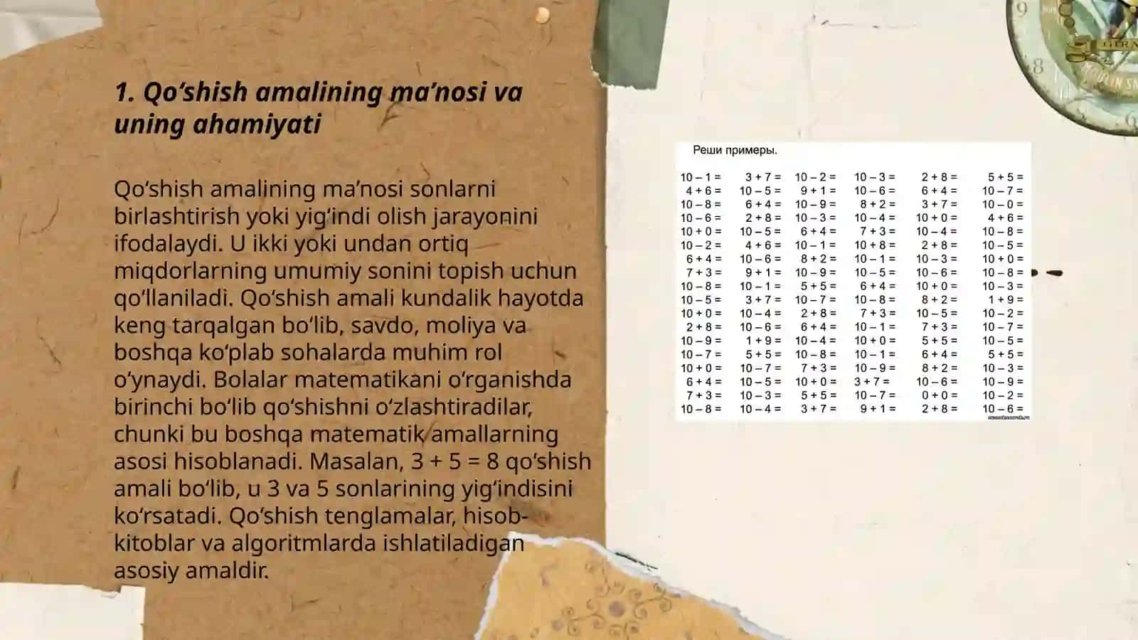 Qo‘shish va ayirish, ko‘paytirish va bo‘lish amali ma’nosini ochib berish hamda uni bosqichlab kontsentrlarda bajarilishini o‘rgatish 3
