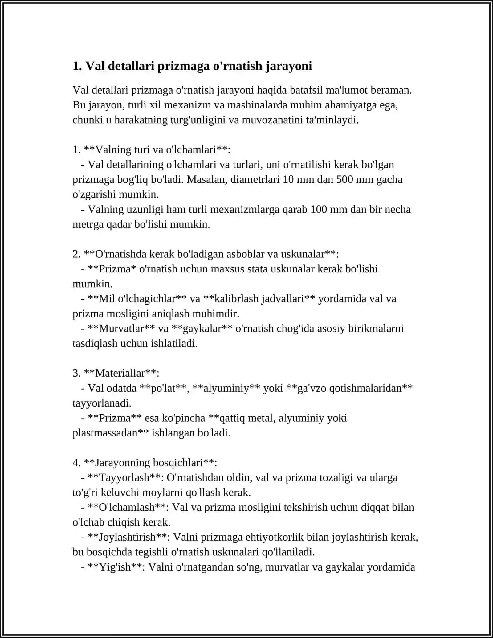 VAL DETALINI PRIZMAGA O'RNATISHDA BAZALASH XATOLIGINI TEKSHIRISH 3