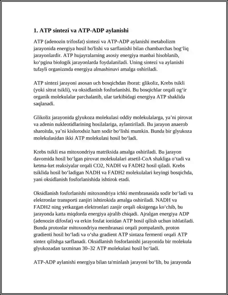 METABOLIZM JARAYONIDA ENERGIYA HOSIL BOLISHI VA SARFLANISHIGA OID MA'LUMOTLAR 3