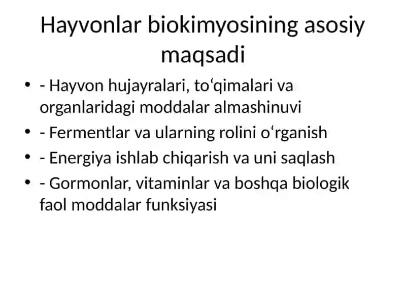 Hayvonlar biokimyosi fanining ayrim sohalari va rivojlanish tarixi 3