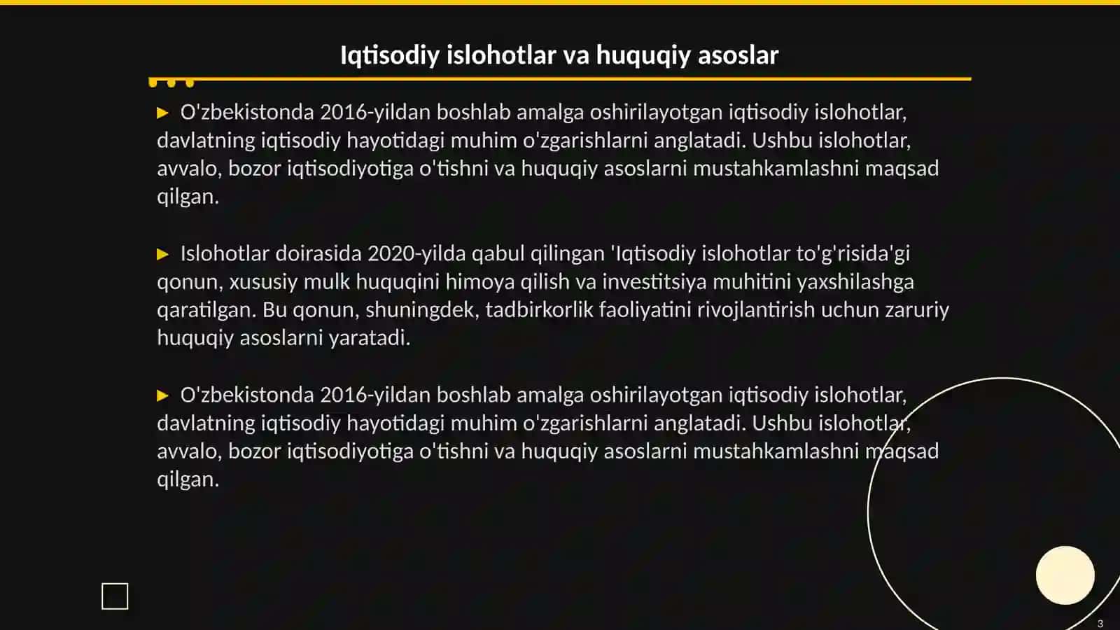 Iqtisodiy islohotlar huquqiy asoslarining va bozor munosabatlari 3