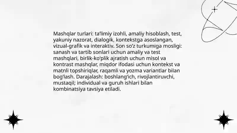 Son soʻz turkumini oʻrganishdagi mashqlar tizimini tahlil qilish 3