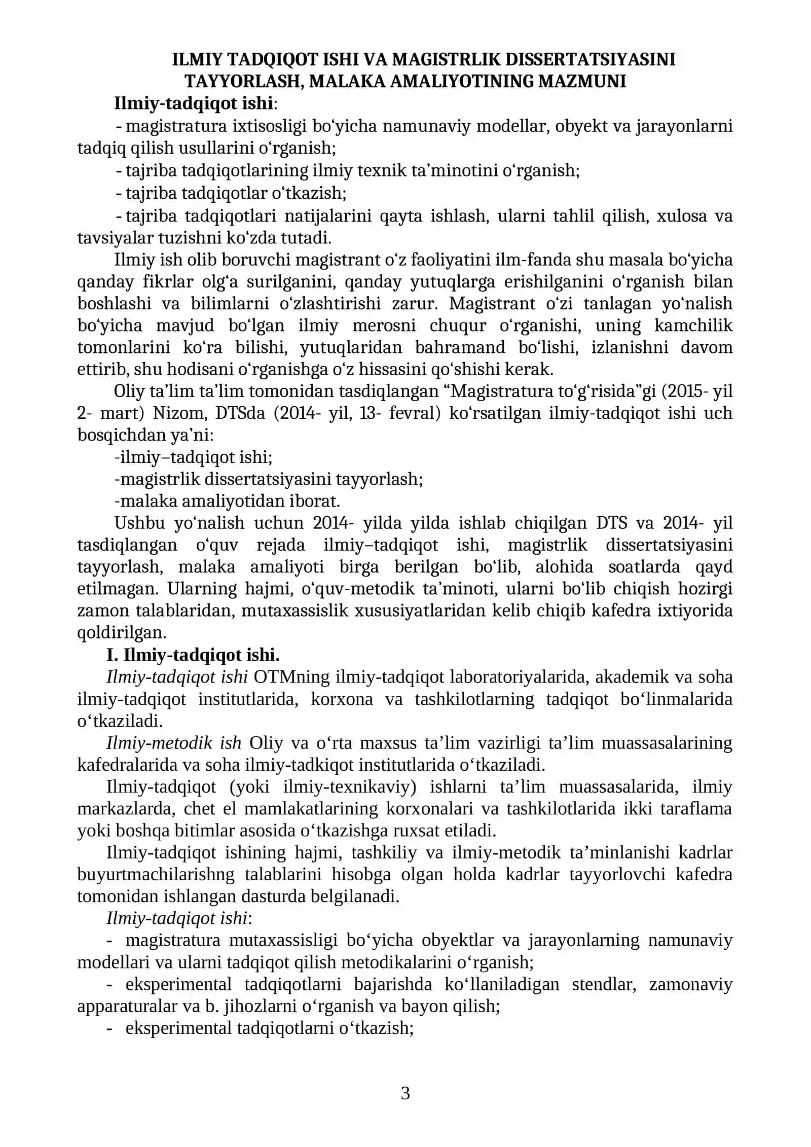 ILMIY-TADQIQOT ISHI VA MAGISTRLIK DISSERTATSIYASINI TAYYORLASH, MALAKAVIY AMALIYOT Kundaligi 3