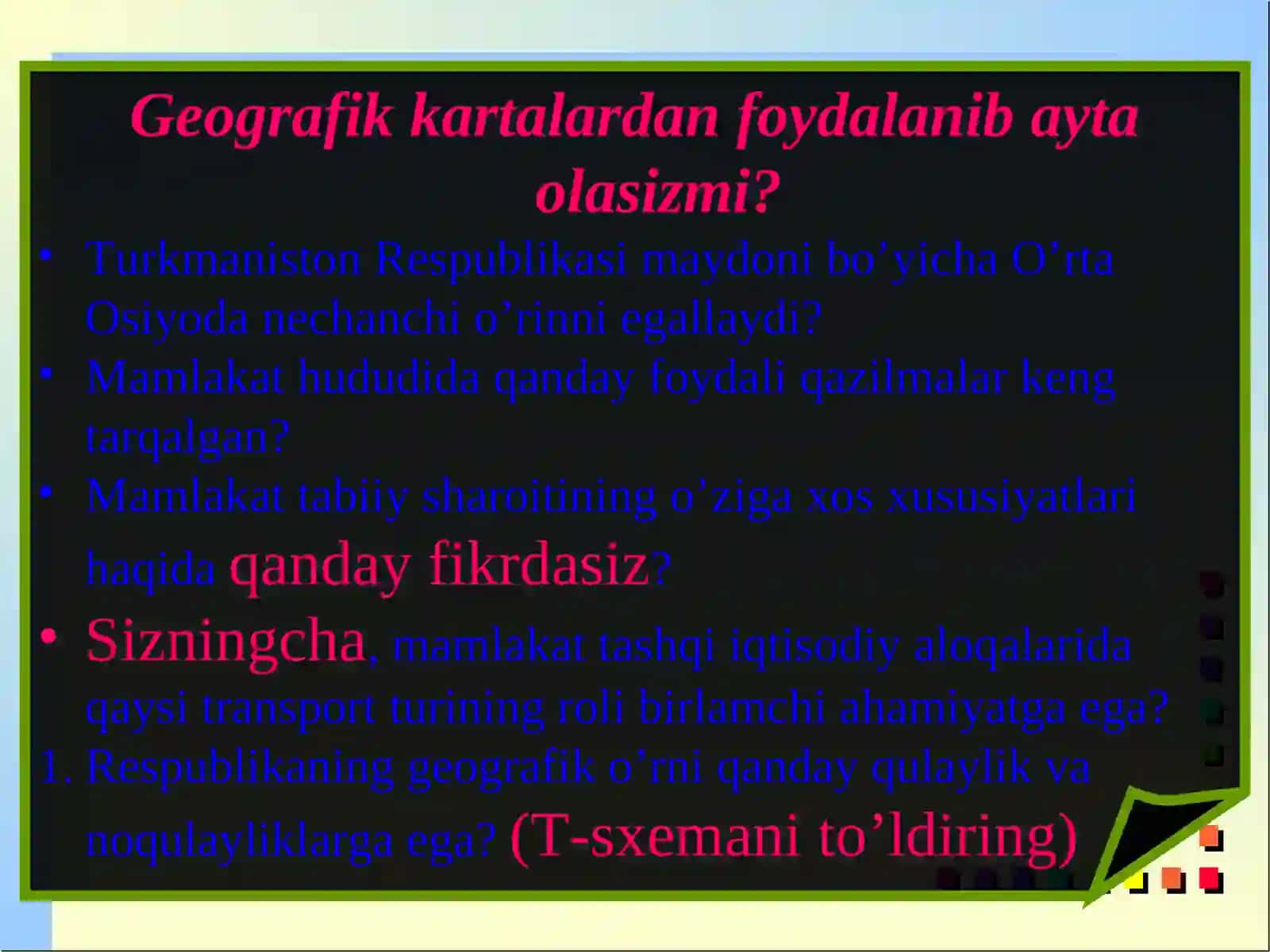 Turkmaniston Respublikasining geografik o‘rni, tabiiy resurslari, aholisi va xo‘jaligi 3