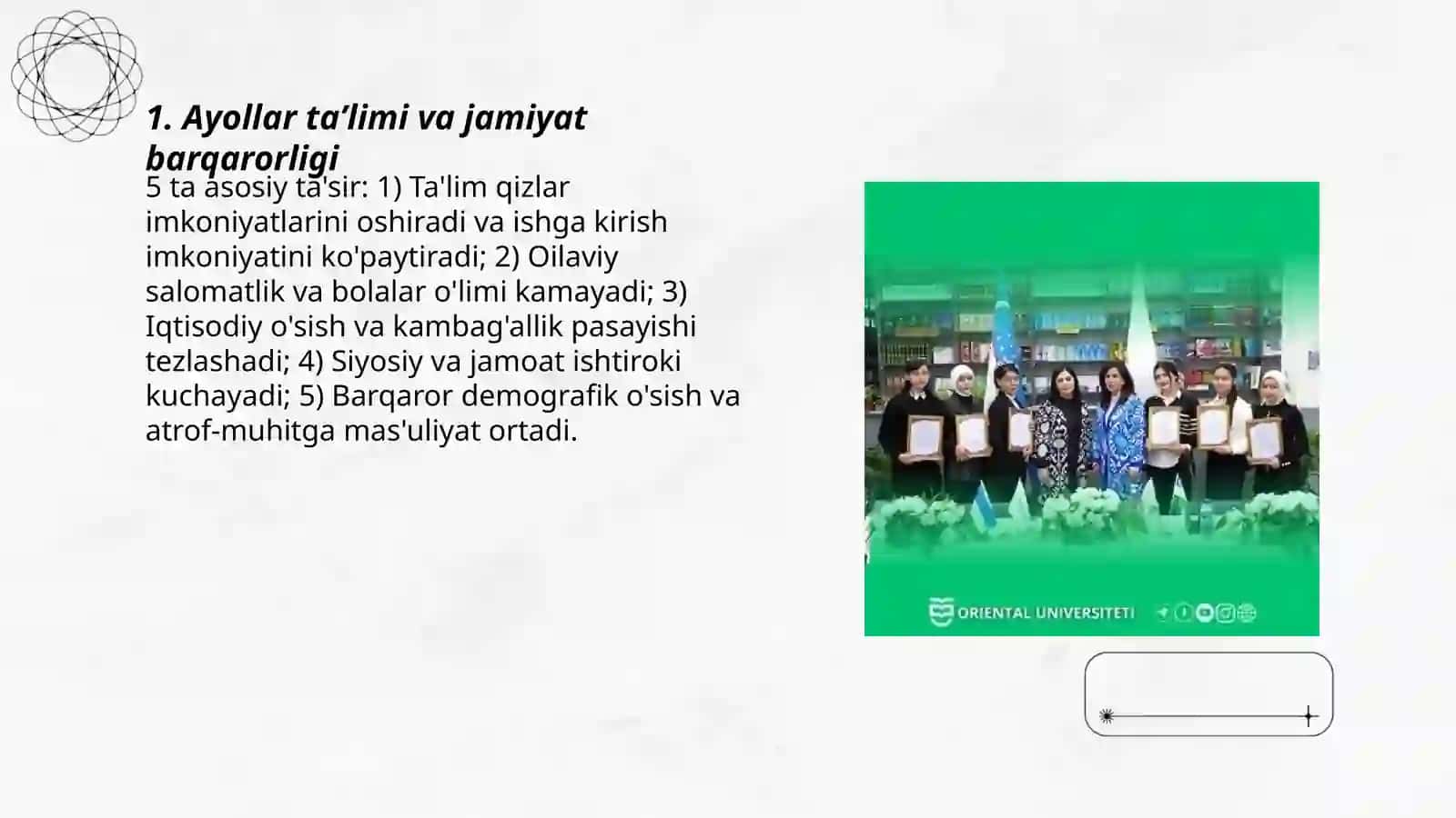 Ilm va ayol: barqaror jamiyat sari 3