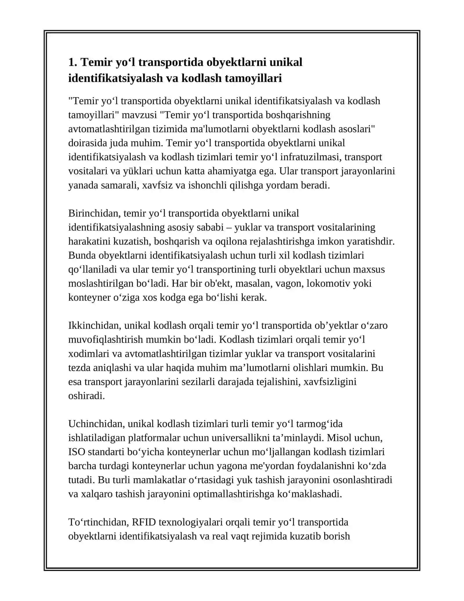 TEMIR YO‘L TRANSPORTIDA BOSHQARISHNING AVTOMATLASHTRILGAN TIZIMIDA MALUMOTLARNI OBYEKTLARNI KODLASH ASOSLARI 3
