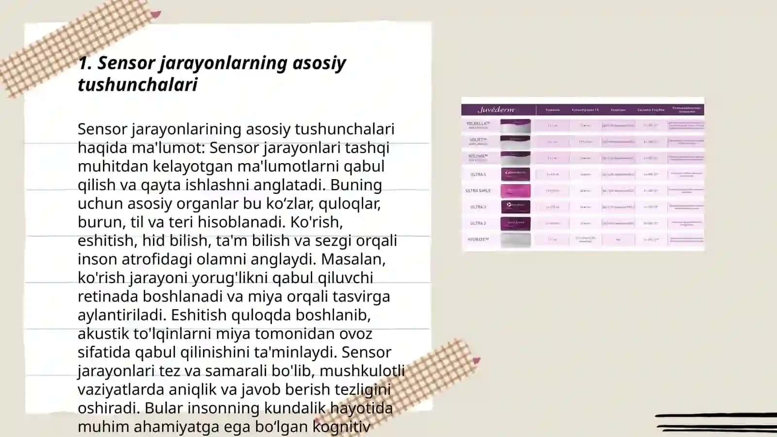 Sensor jarayonlar psixolfiziologiyasi va sensor tizimining umumiy xususiyatlar 3