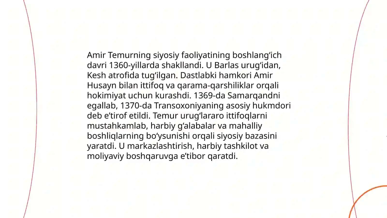 Amir Temur siyosiy foliyatinig boshlanishi 3