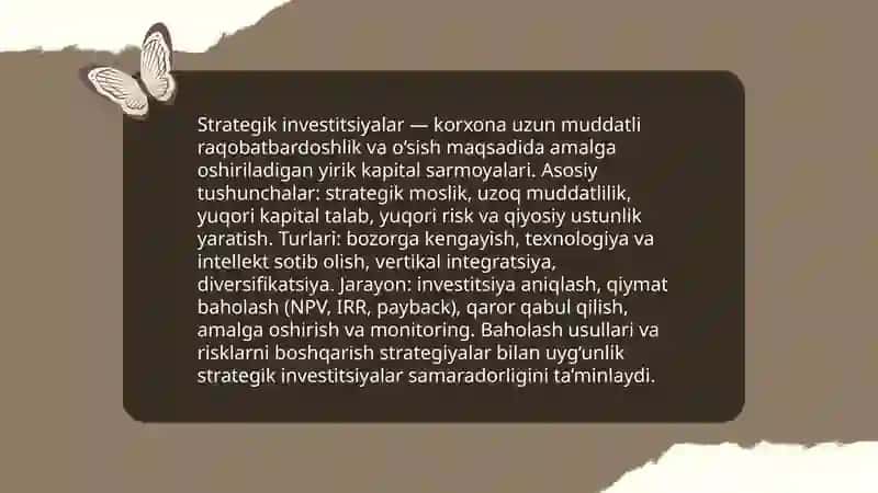 Strategik investitsiyalar va ularning tahlili 3