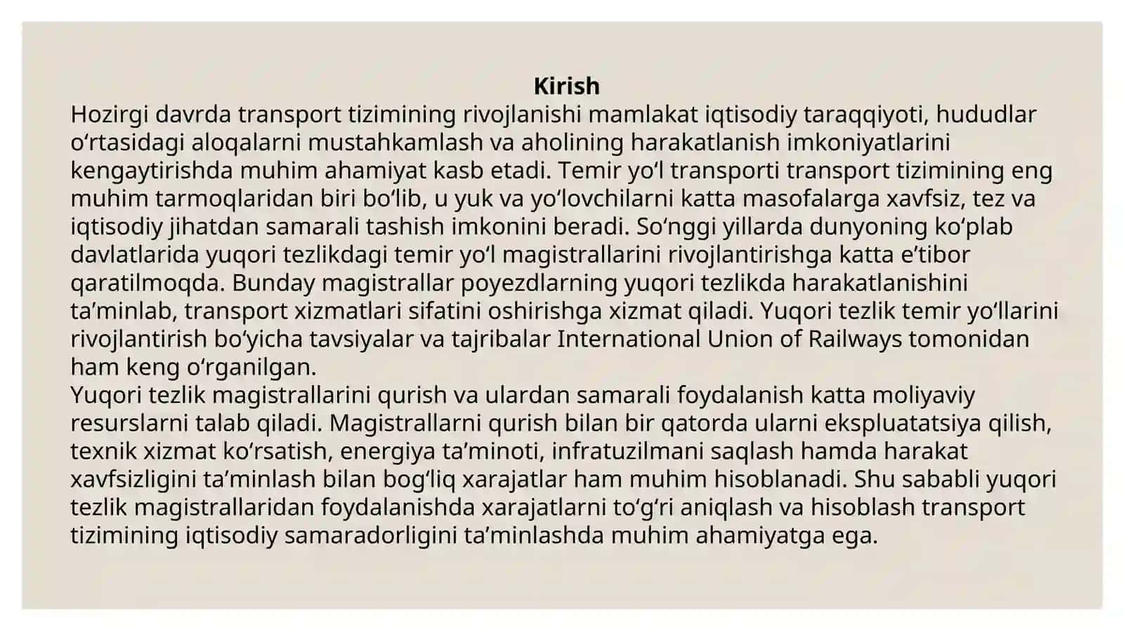 Yuqori tezlik magistrallaridan foydalanishda harajatlarni aniqlash 3