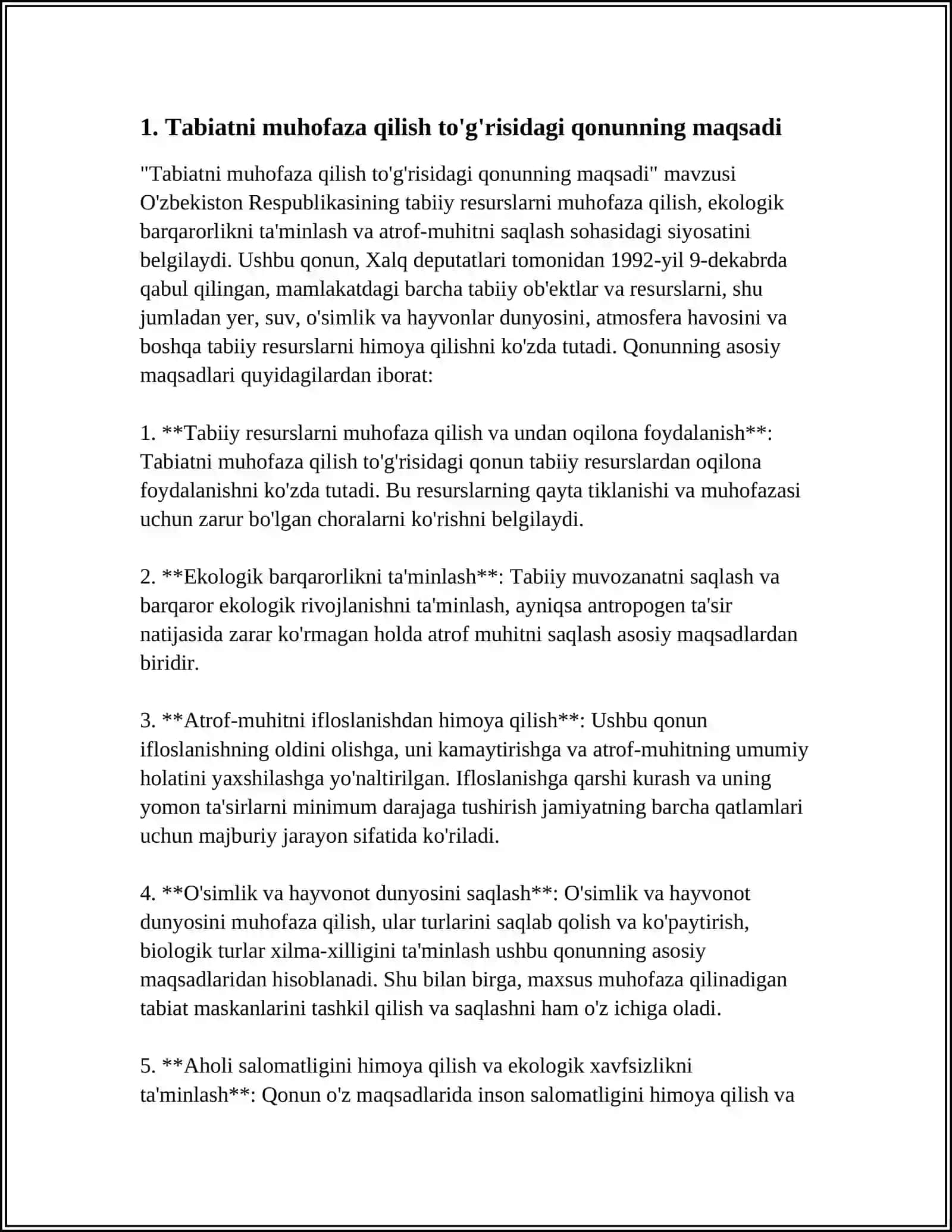 TABIATNI MUHOFAZA QILISH TO'G'RISIDAGI QONUN VA UNING MAZMUNI 3