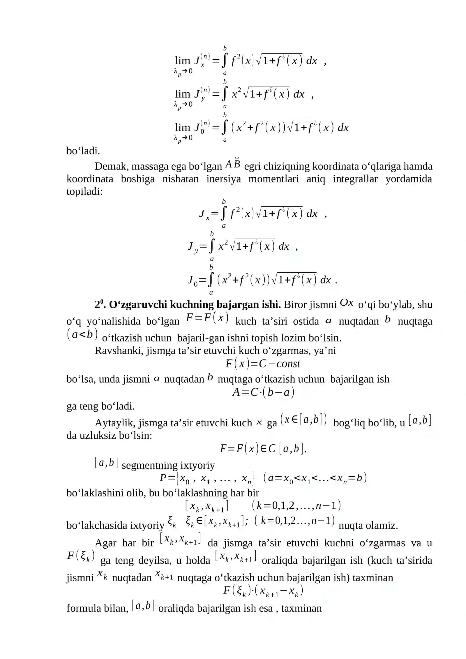 Integralning geometriyaga, fizikaga, mexanikaga ta'lim 3