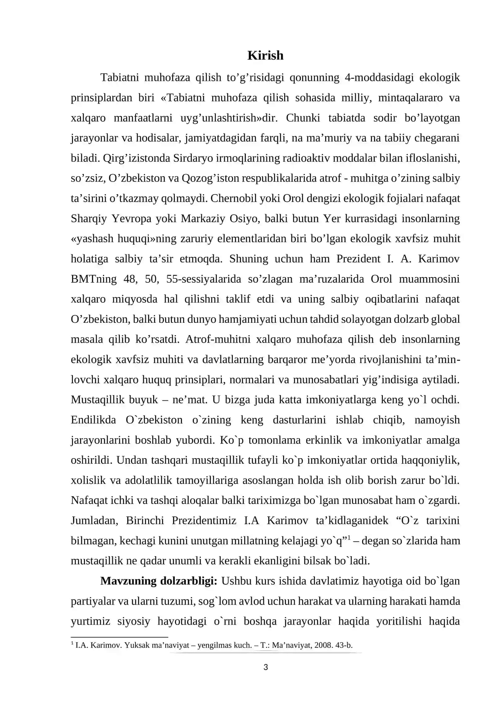 O’zbekistonda atrof-muhitni muhofaza qilish va sog’lomlashtirish yo’lidagi ijtimoiy-siyosiy jarayonlar tarixi 3