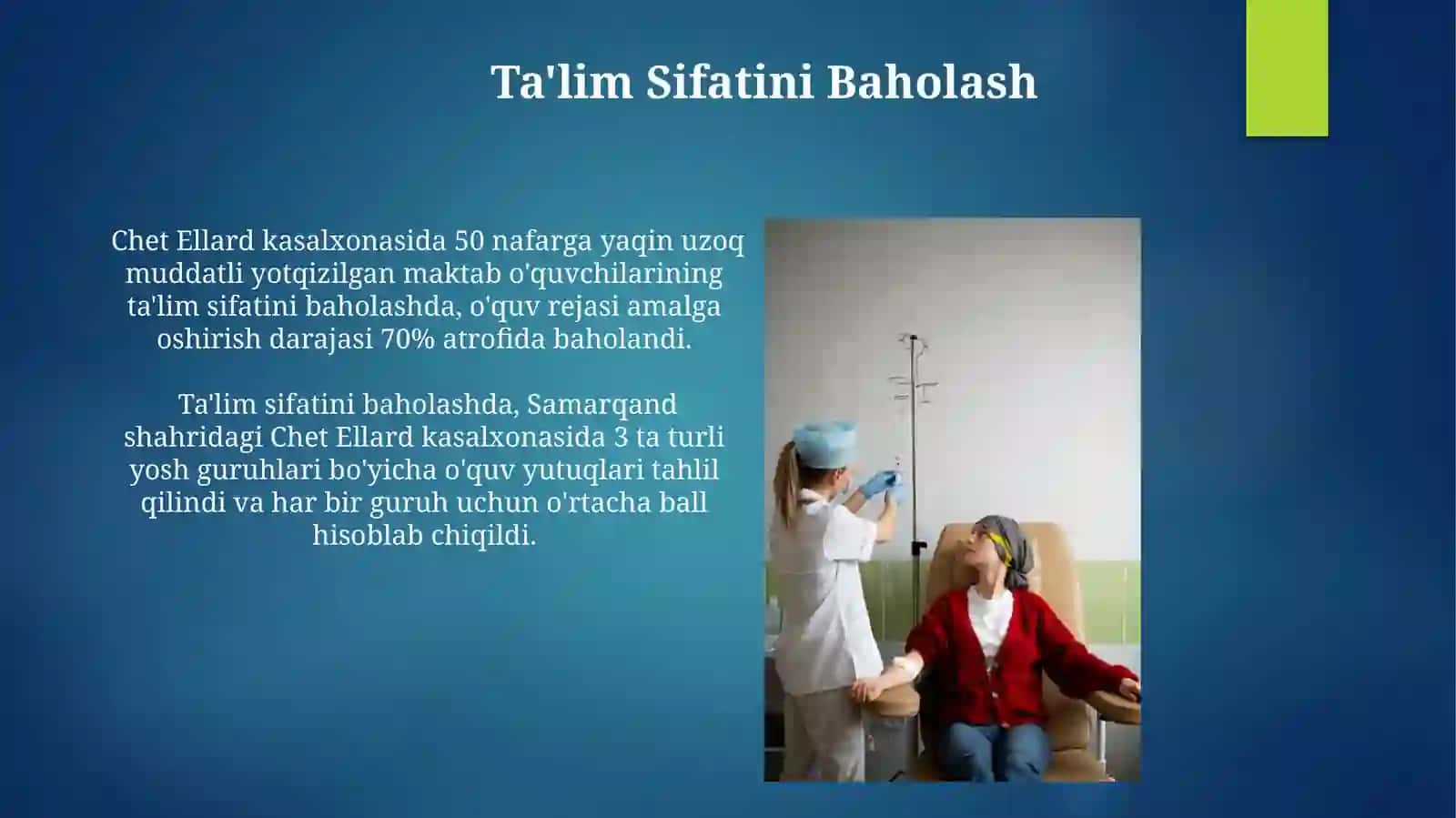 Chet ellardagi shifoxonada uzoq davolanuvchi maktab o'quvchilarining taʼlimi 3
