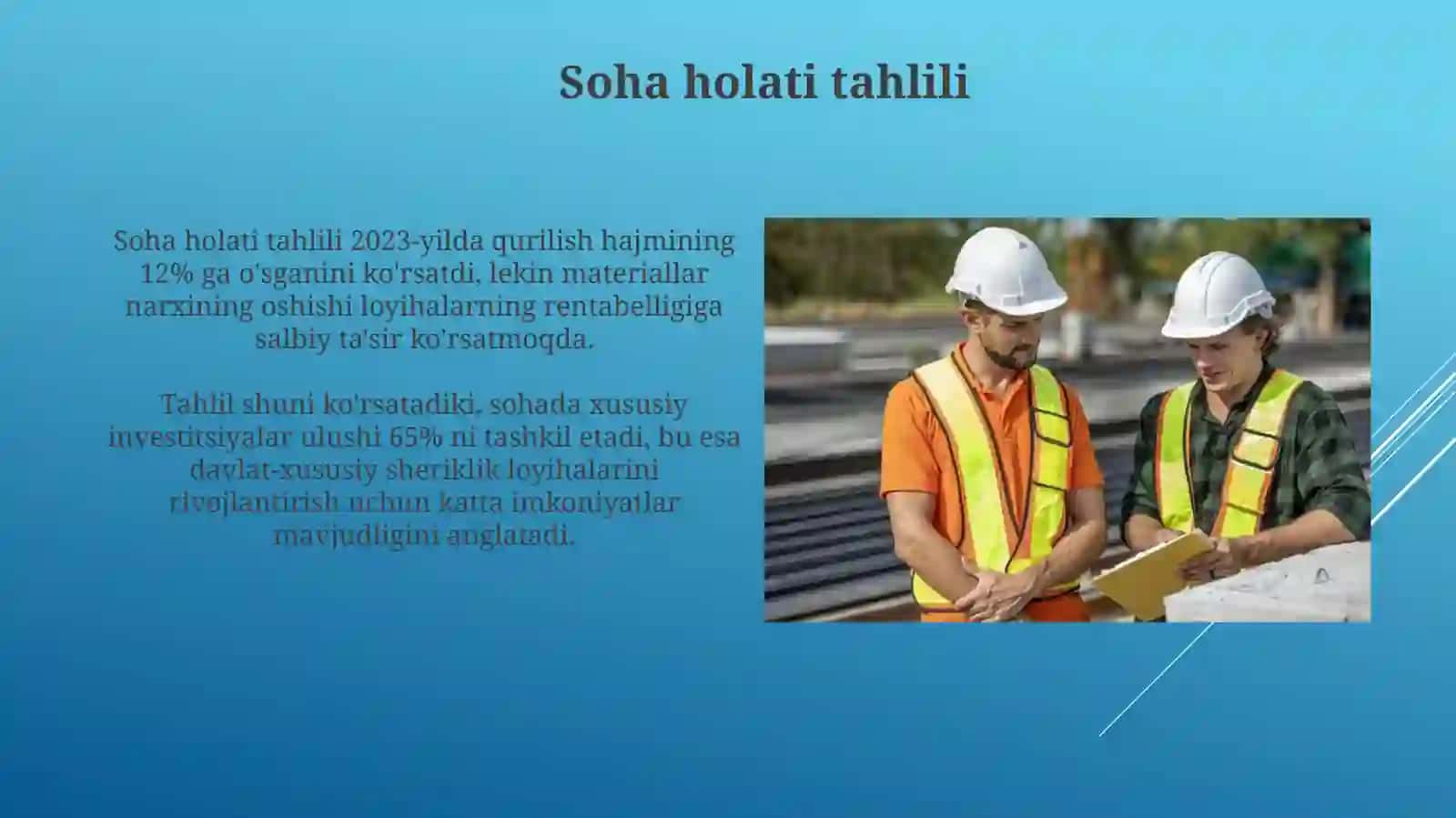 Oʻzbekistonda qurilish sohasini rivojlantirishning yoʻnalishlari 3