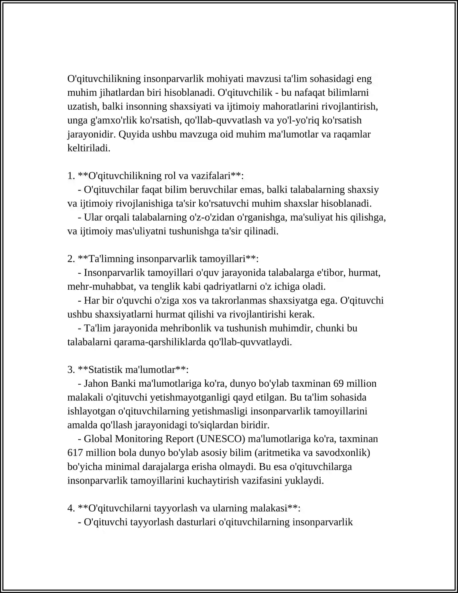 O'QITUVCHILIK KASBINING INSONPARVARLIK YO'NALISHI 3