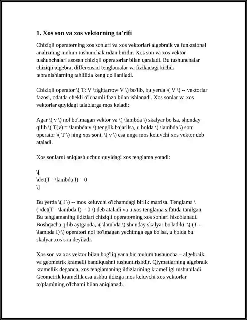 CHIZIQLI OPERATORNING XOS SON VA XOS VEKTORLARI 3