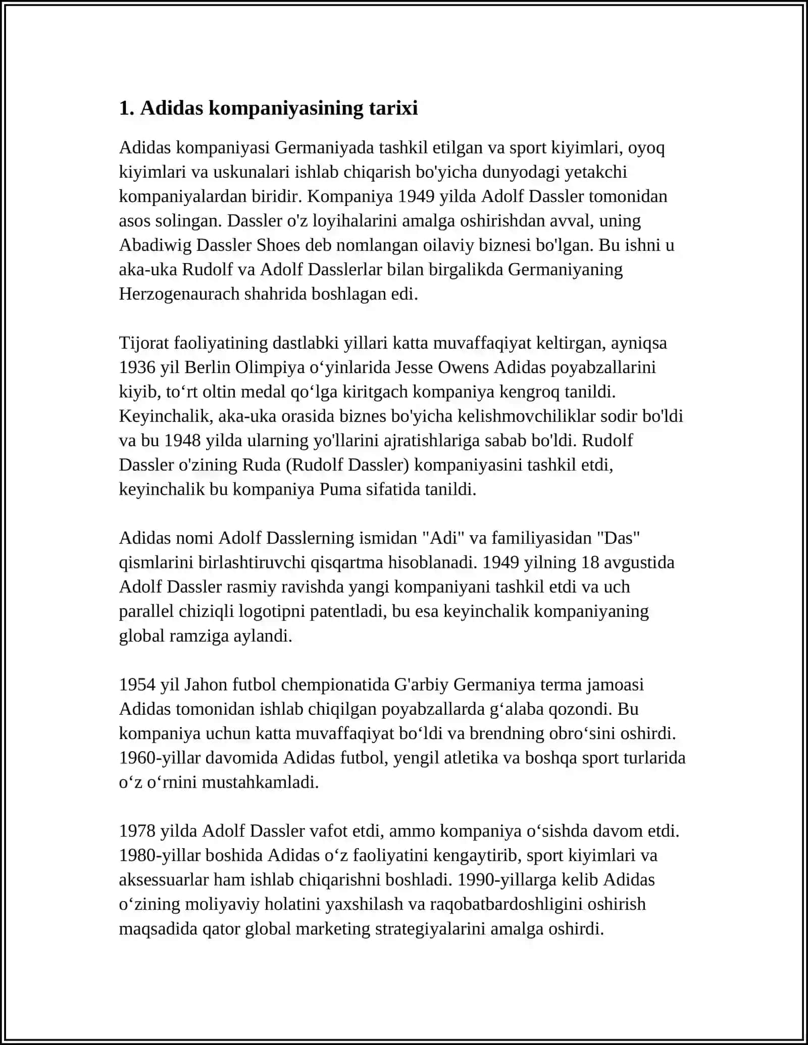 MUSTAQIL ISH Mavzu: ADIDAS KOMPANIYASI 3