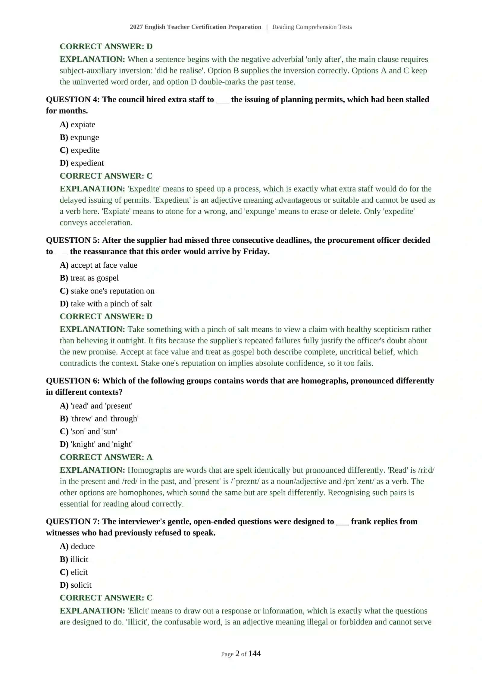 2027 English Teacher Certification Preparation | Reading Comprehension Tests 3