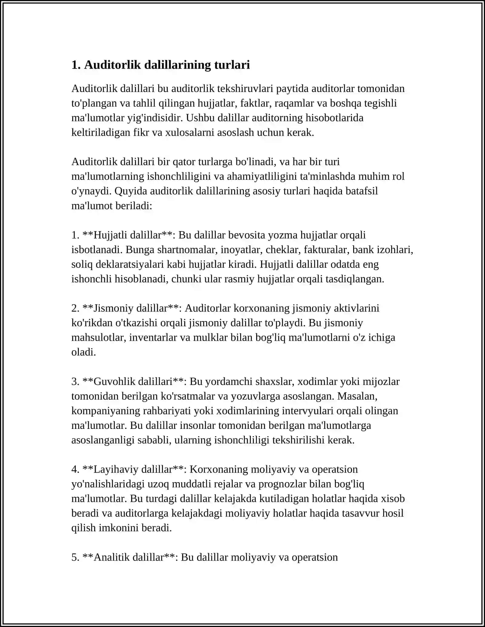 TIJORAT BANKLARIDA ICHKI VA TASHQI AUDITIDA AUDITORLIK DALILLARINING TURLARI 3