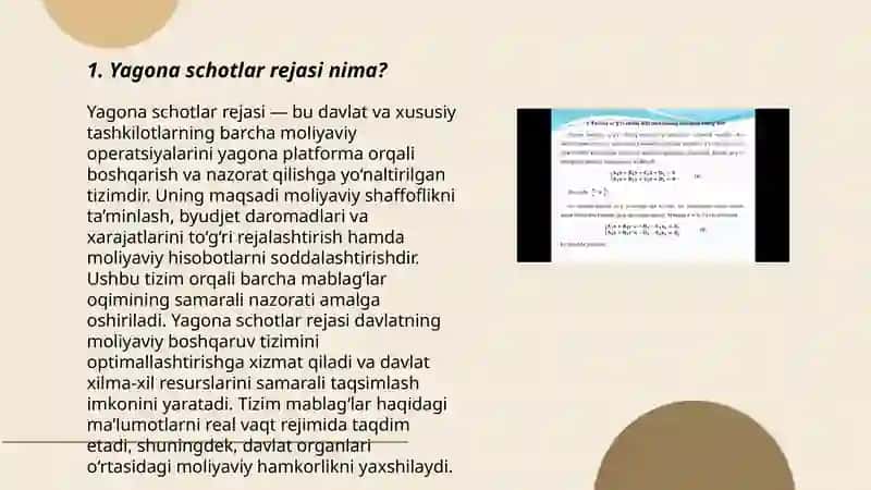 Yagona schotlar rejasi, ularning tayinlanishi va tarkibi 3