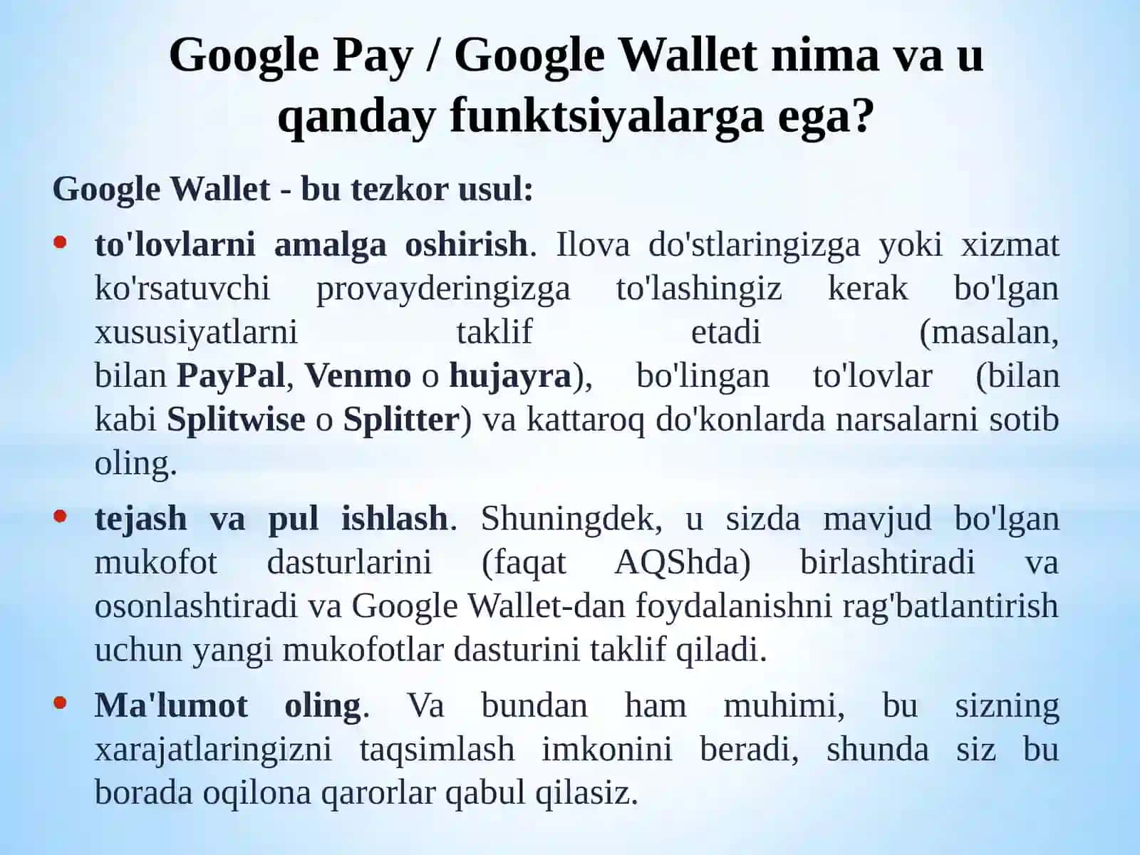 Google Wallet vauning imkoniyatlari 3
