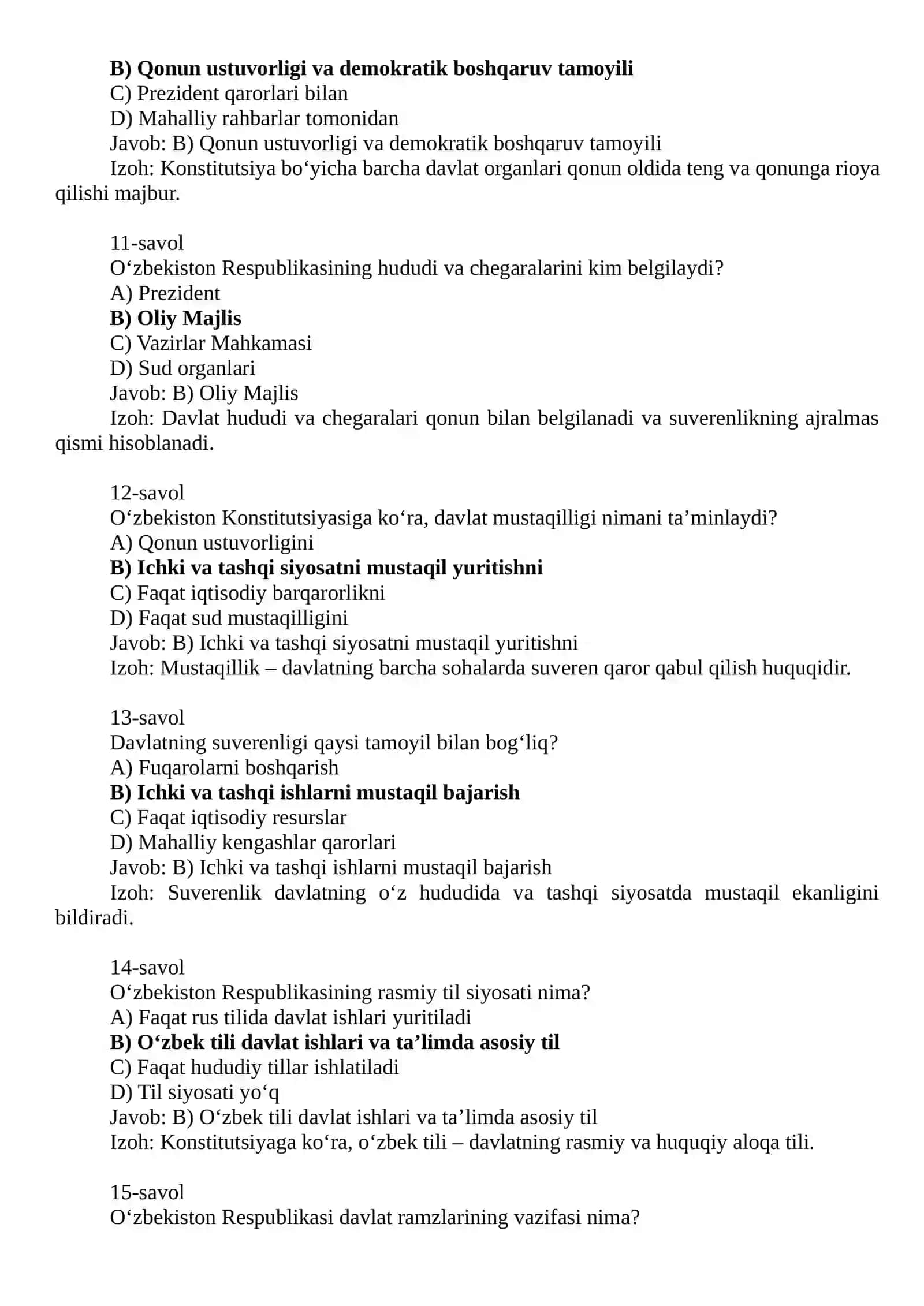 O‘zbekiston Respublikasi qaysi davlat shakliga ega? 3