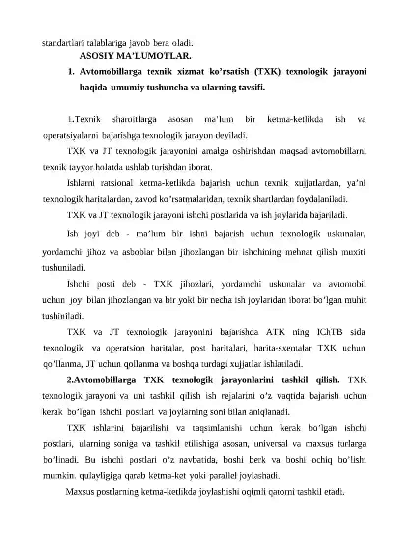 TEXNIK XIZMAT KO’RSATISH (TXK) VA TA’MIRLASHNI O’TKAZISH USULLARI REJA 3