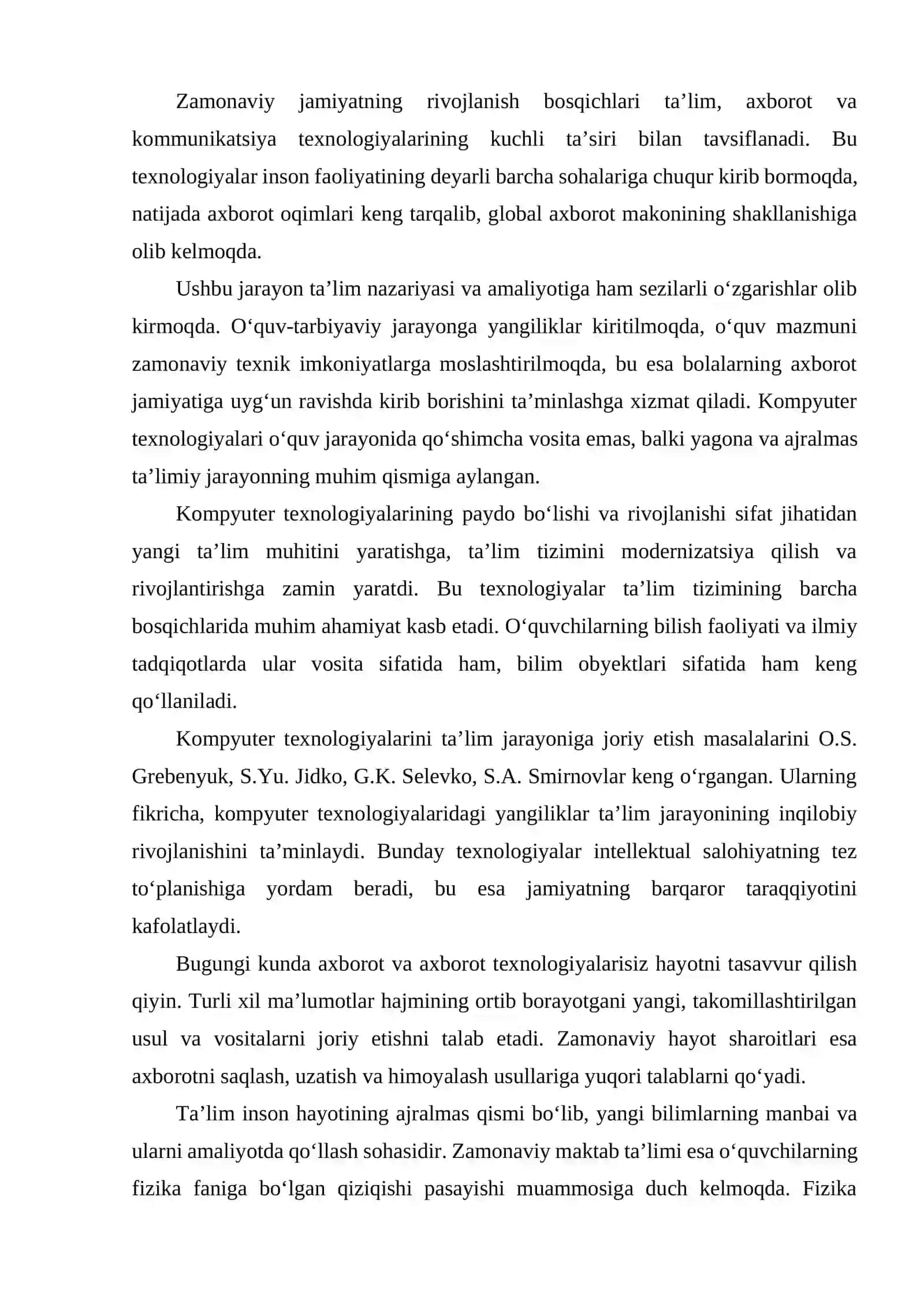 Fizika ta’limiga axborot texnologiyalarni joriy qilish mavzusida tayyor kurs ishi. 3