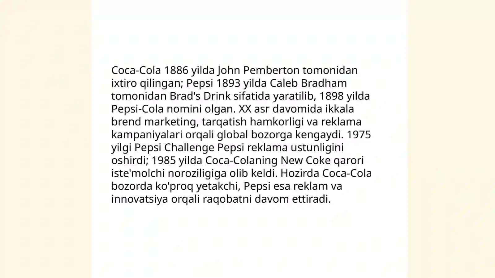 Coca cola va pepsining raqobatu va ularni bir biridan solishtirish 3