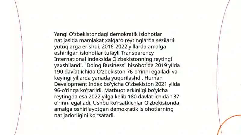 Yangi O'zbekistonda demokratik islohotlar va xalqaro reytinglar 3