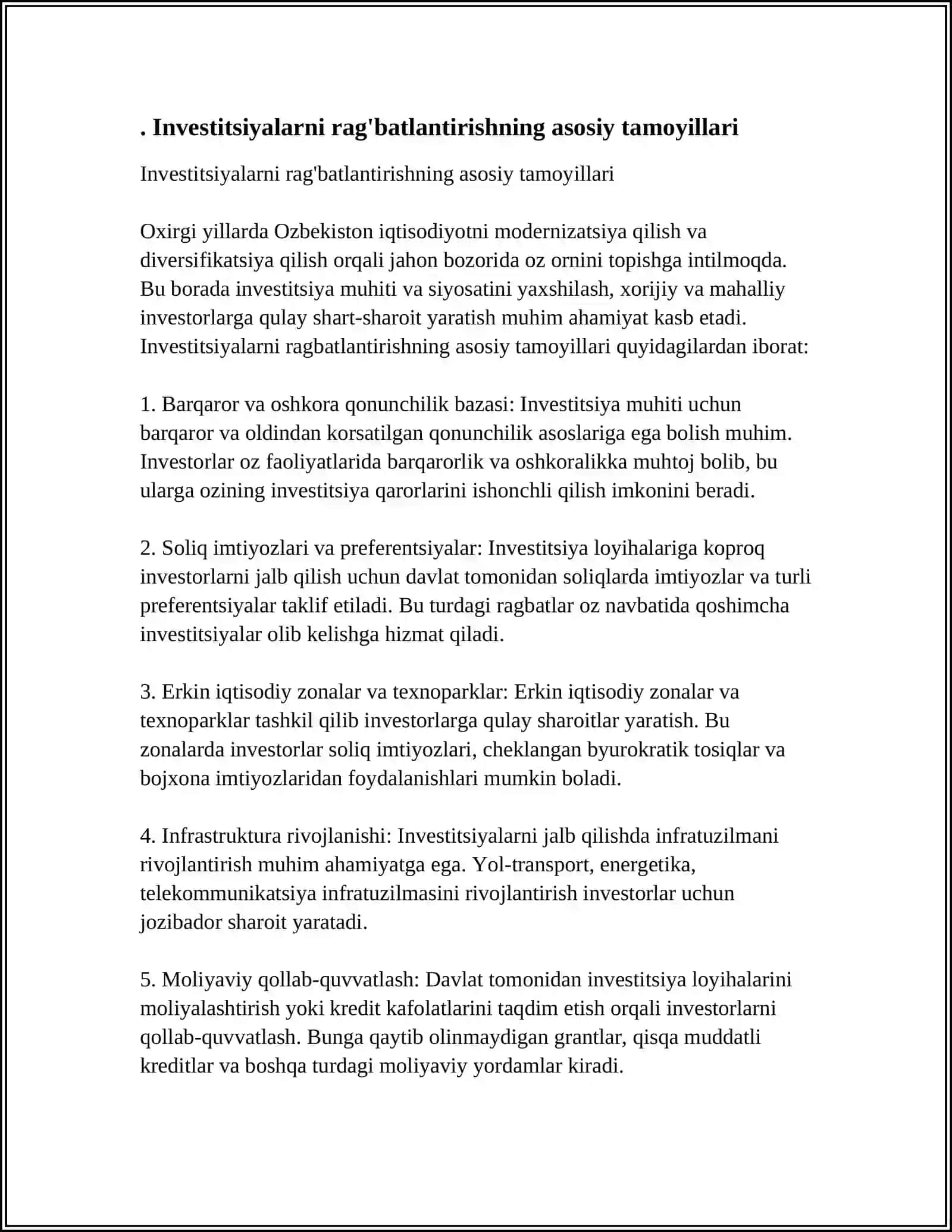 INVESTITSIYALARNI RAG'BATLANTIRISH SOLIQDAN FOYDALANISHNING AHAMYATINI OSHIRISH YO'LLARI 3