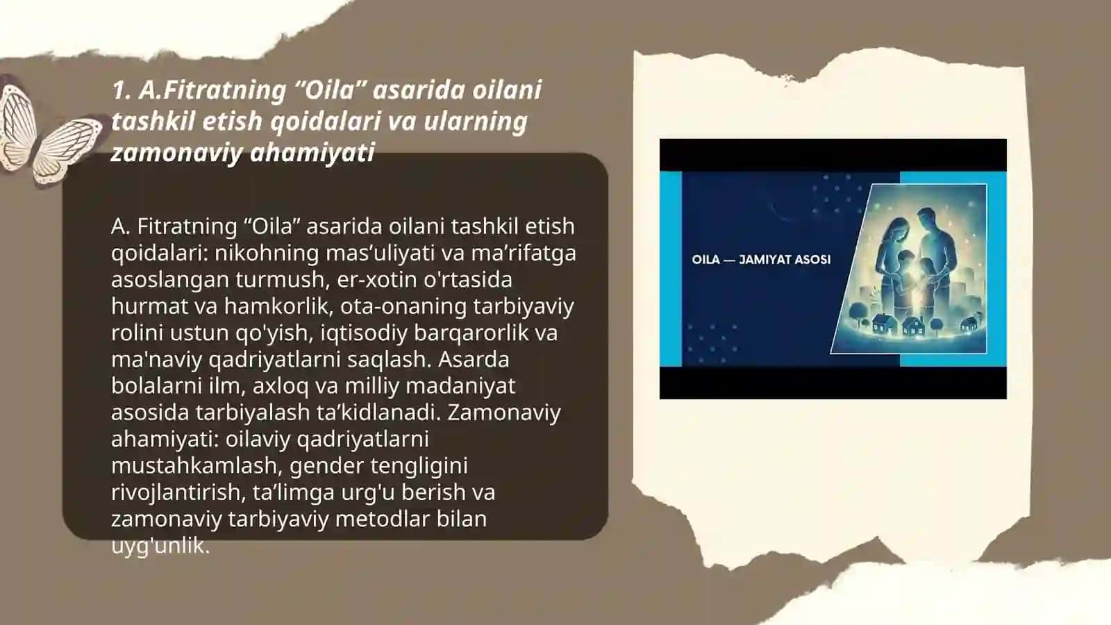 A.Fitratning “Oila asaridagi” oila qurish tartiblari va farzand tarbiyasiga oid gʻoyalar boʻyicha esse tayyorlash 3