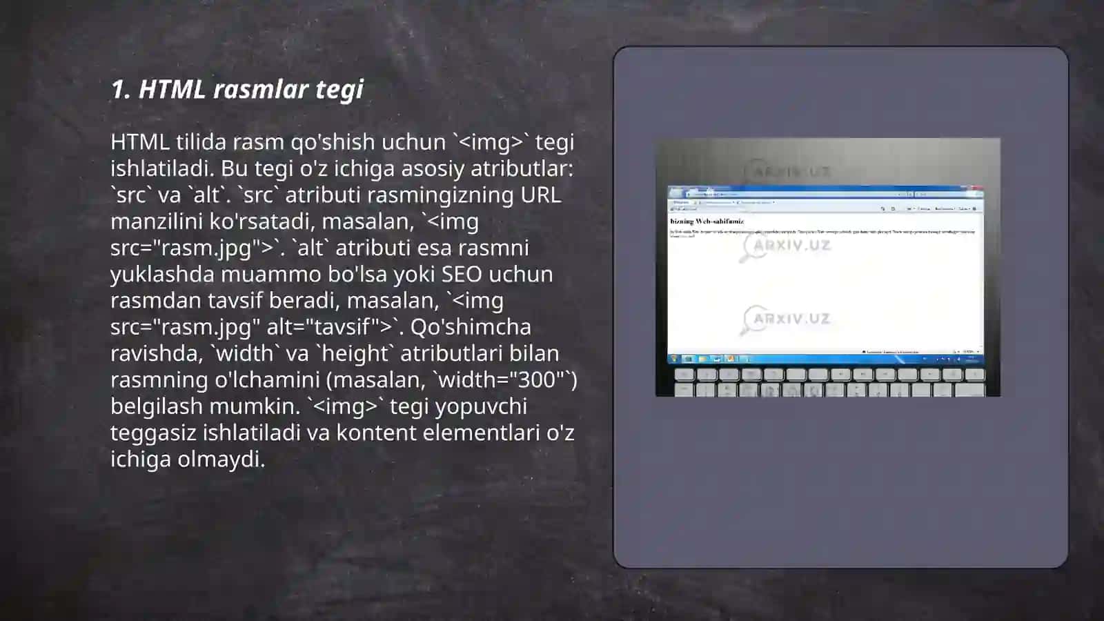 HTML tilida rasmlar hosil qilish teglari 3